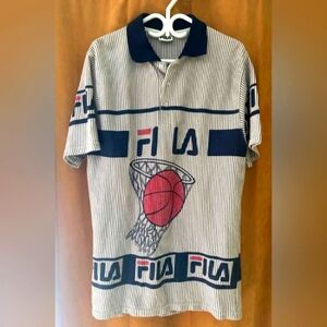 Fila Navy and Red Graphic Polo Shirt